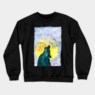 Howling wolf silhouette moon gallaxy watecolour illustration Crewneck Sweatshirt